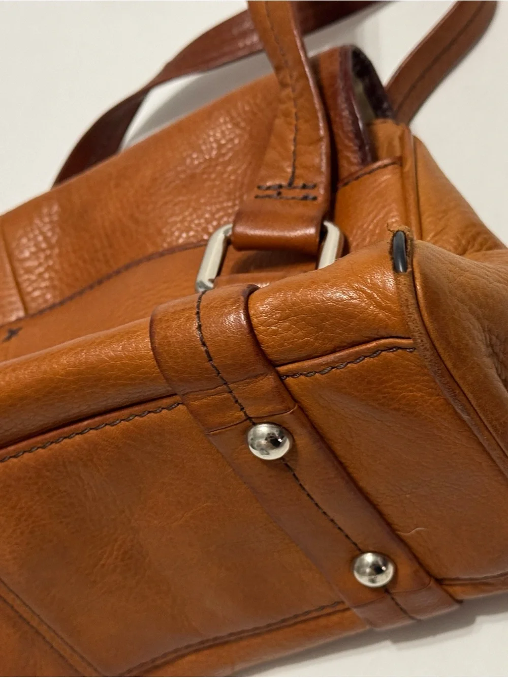 Leather Shoulder Bag in Cognac Brown - Women's Handbag